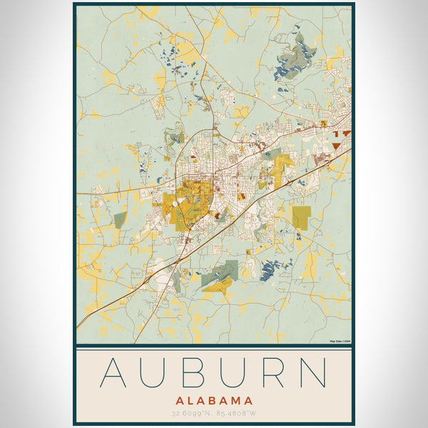 Auburn - Alabama Map Print in Woodblock