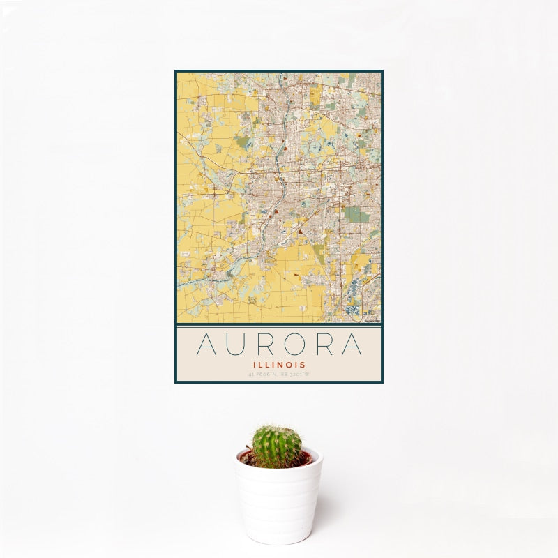 Aurora - Illinois Map Print in Woodblock