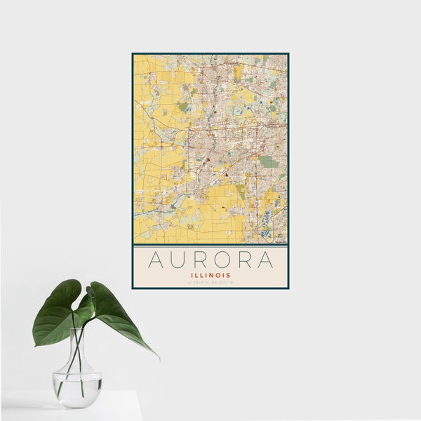 Aurora - Illinois Map Print in Woodblock