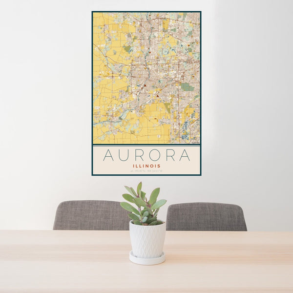 Aurora - Illinois Map Print in Woodblock