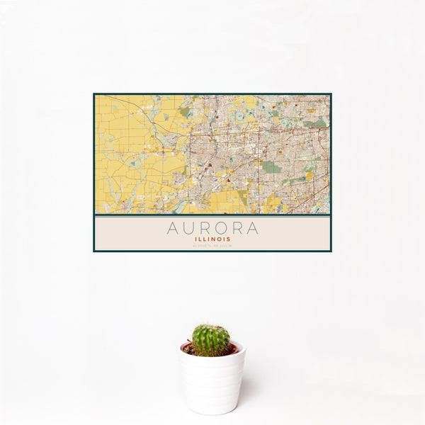 Aurora - Illinois Map Print in Woodblock