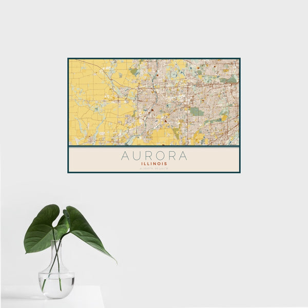 Aurora - Illinois Map Print in Woodblock