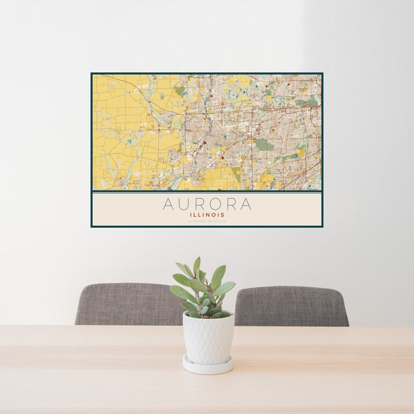 Aurora - Illinois Map Print in Woodblock