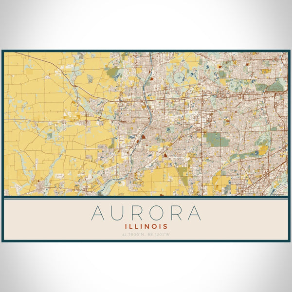 Aurora - Illinois Map Print in Woodblock