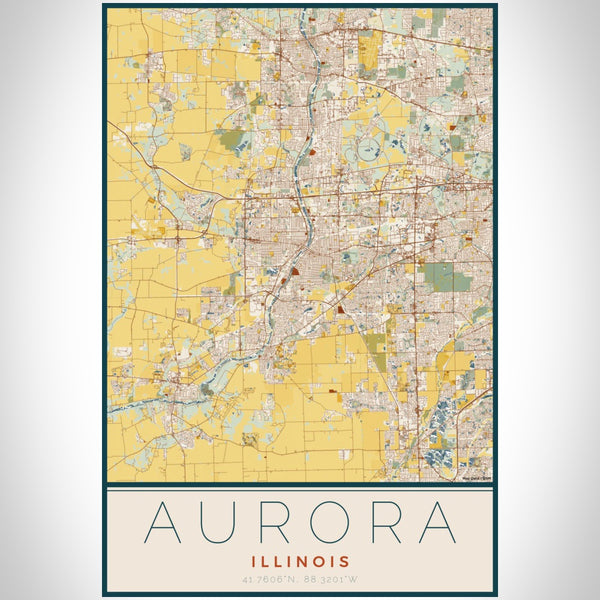 Aurora - Illinois Map Print in Woodblock