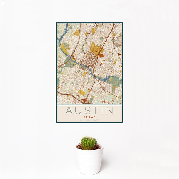 Austin - Texas Map Print in Woodblock
