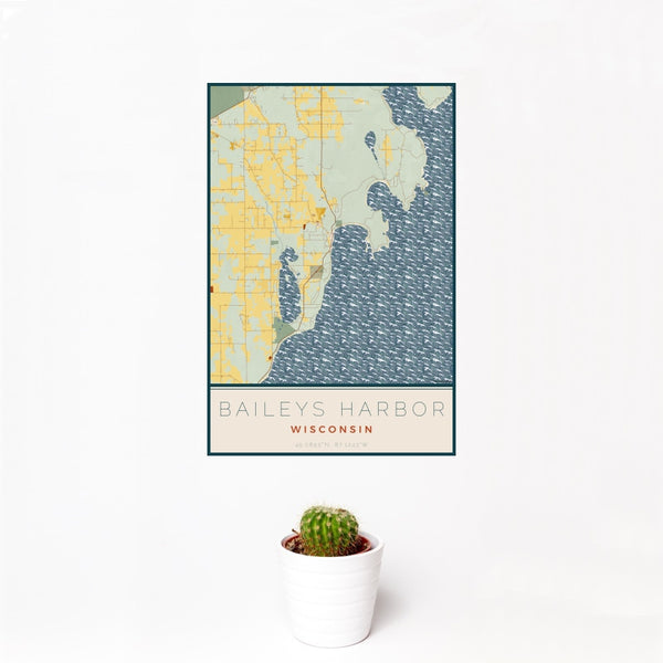 Baileys Harbor - Wisconsin Map Print in Woodblock
