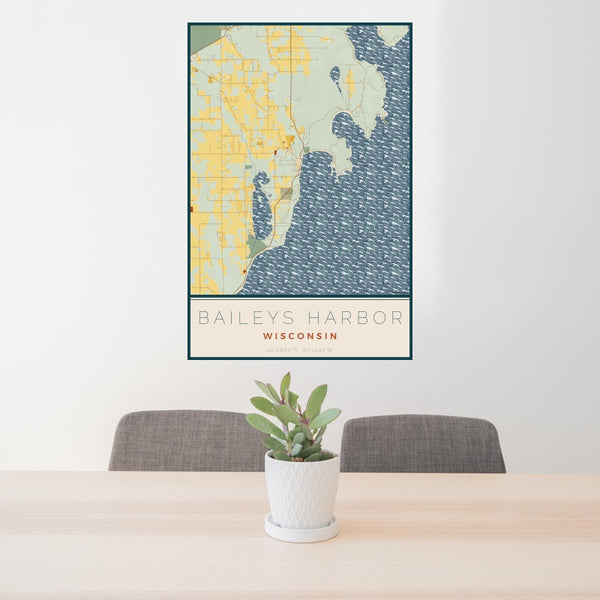 Baileys Harbor - Wisconsin Map Print in Woodblock