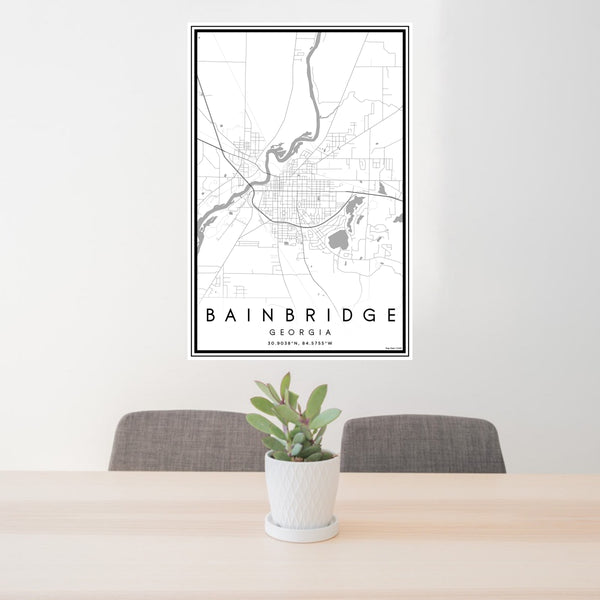 24x36 Bainbridge Georgia Map Print Portrait Orientation in Classic Style Behind 2 Chairs Table and Potted Plant