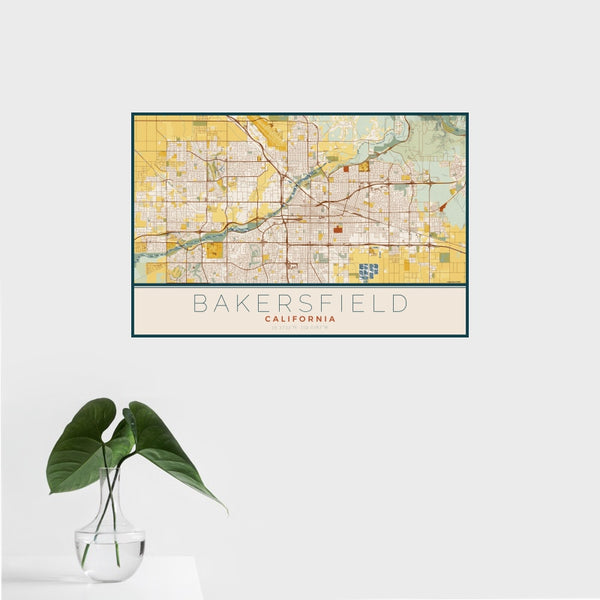 Bakersfield - California Map Print in Woodblock