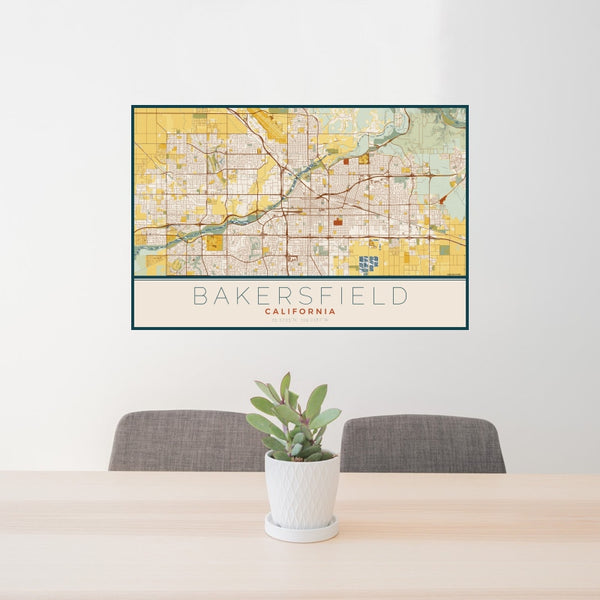 Bakersfield - California Map Print in Woodblock