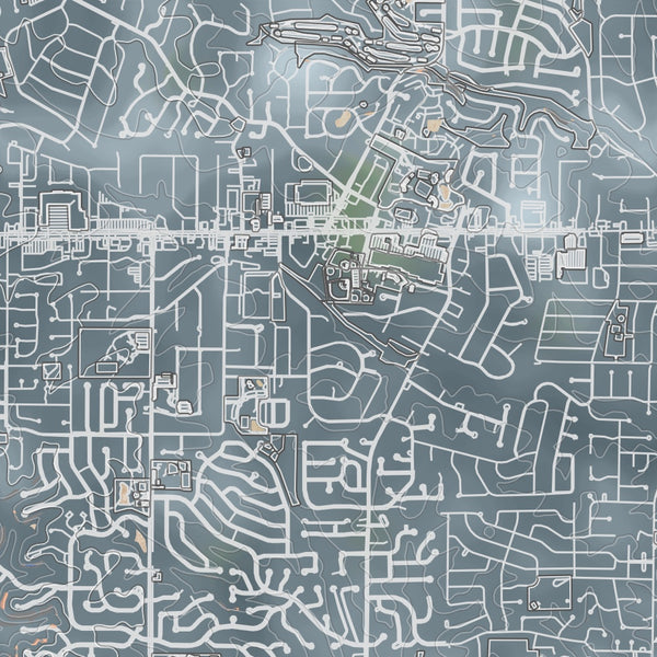 Ballwin Missouri Map Print in Afternoon Style Zoomed In Close Up Showing Details