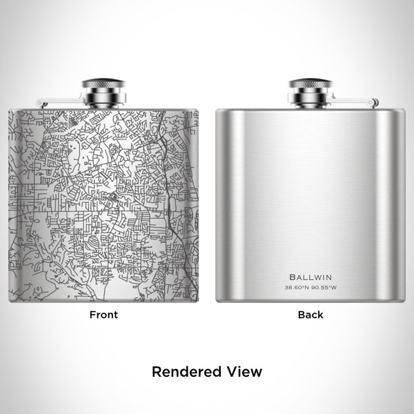 Rendered View of Ballwin Missouri Map Engraving on 6oz Stainless Steel Flask