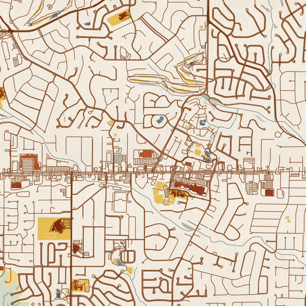 Ballwin Missouri Map Print in Woodblock Style Zoomed In Close Up Showing Details
