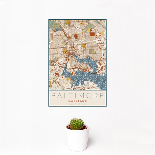 Baltimore - Maryland Map Print in Woodblock