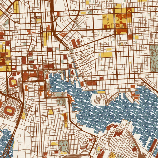 Baltimore - Maryland Map Print in Woodblock
