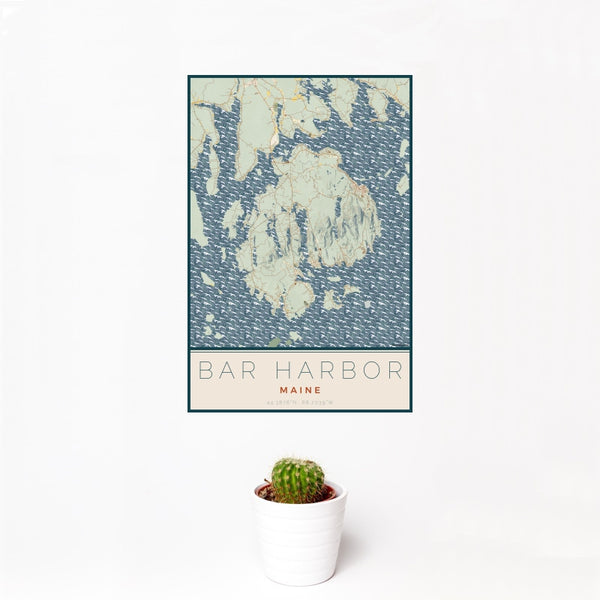 Bar Harbor - Maine Map Print in Woodblock