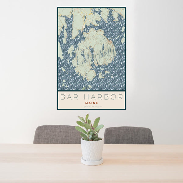 Bar Harbor - Maine Map Print in Woodblock