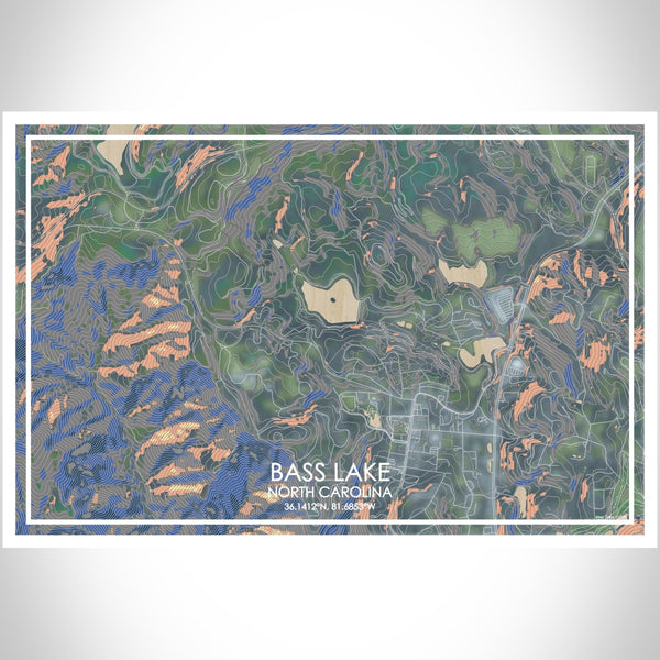 Bass Lake North Carolina Map Print Landscape Orientation in Afternoon Style With Shaded Background