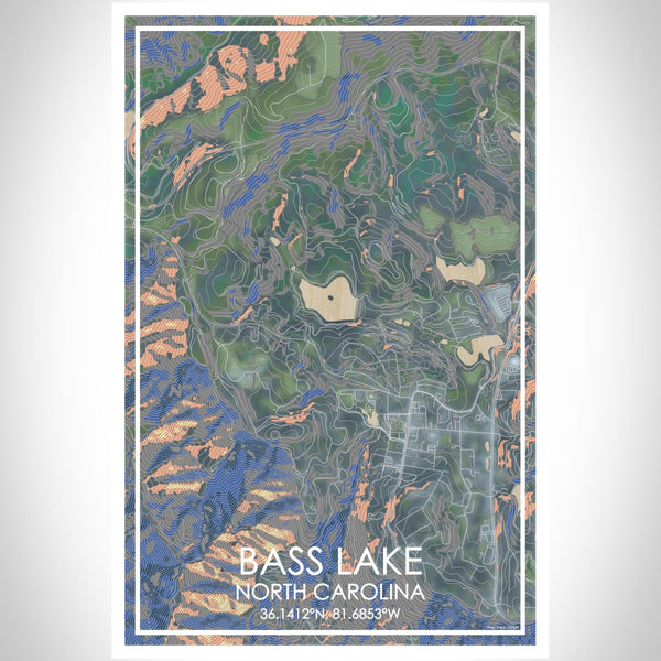 Bass Lake North Carolina Map Print Portrait Orientation in Afternoon Style With Shaded Background