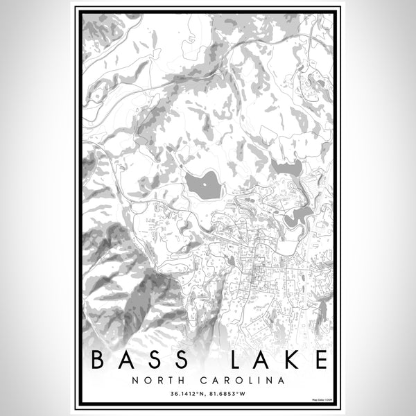 Bass Lake North Carolina Map Print Portrait Orientation in Classic Style With Shaded Background