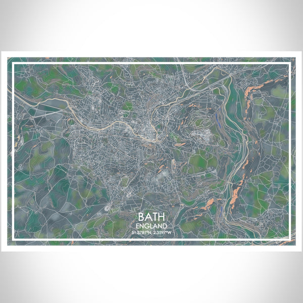 Bath England Map Print Landscape Orientation in Afternoon Style With Shaded Background