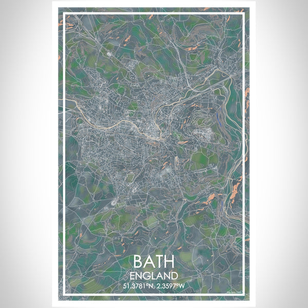 Bath England Map Print Portrait Orientation in Afternoon Style With Shaded Background