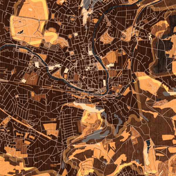 Bath England Map Print in Ember Style Zoomed In Close Up Showing Details
