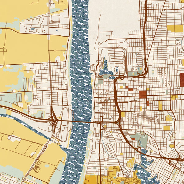 Baton Rouge - Louisiana Map Print in Woodblock