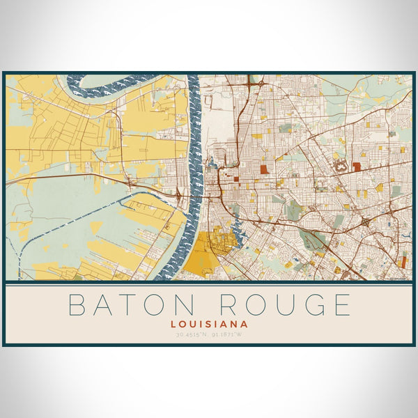 Baton Rouge - Louisiana Map Print in Woodblock