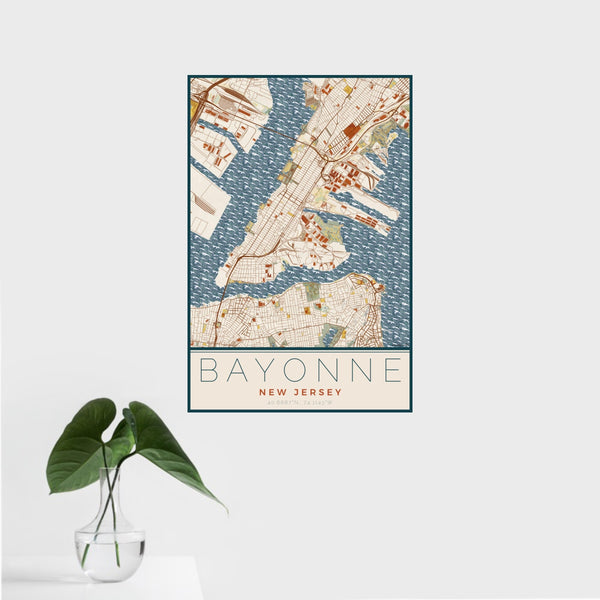 Bayonne - New Jersey Map Print in Woodblock