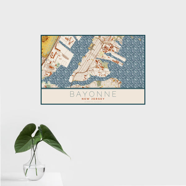 Bayonne - New Jersey Map Print in Woodblock