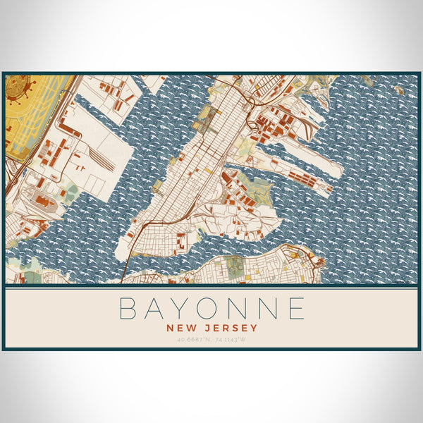 Bayonne - New Jersey Map Print in Woodblock