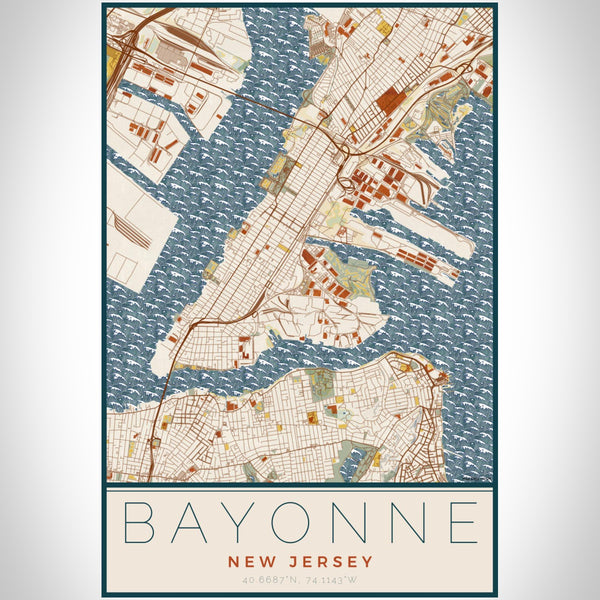 Bayonne - New Jersey Map Print in Woodblock