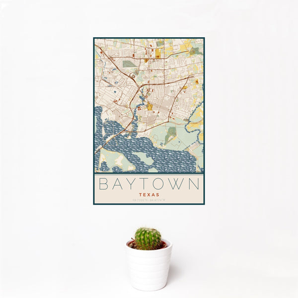 Baytown - Texas Map Print in Woodblock