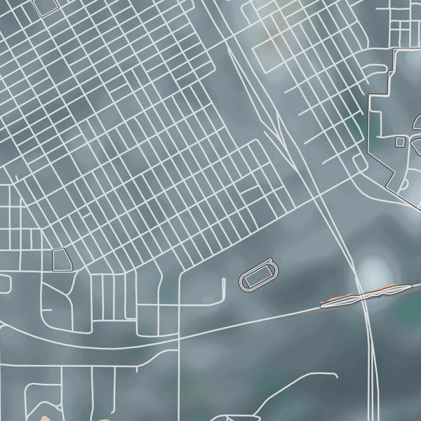 Beardstown Illinois Map Print in Afternoon Style Zoomed In Close Up Showing Details