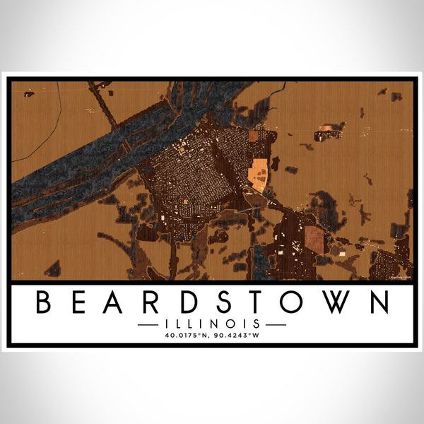 Beardstown Illinois Map Print Landscape Orientation in Ember Style With Shaded Background