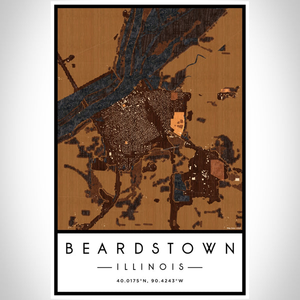Beardstown Illinois Map Print Portrait Orientation in Ember Style With Shaded Background