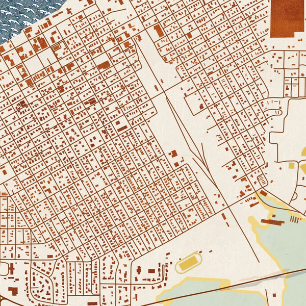 Beardstown Illinois Map Print in Woodblock Style Zoomed In Close Up Showing Details