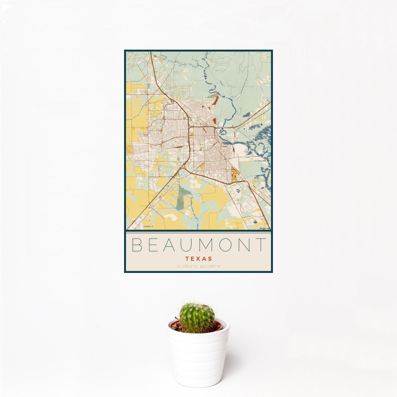 Beaumont - Texas Map Print in Woodblock