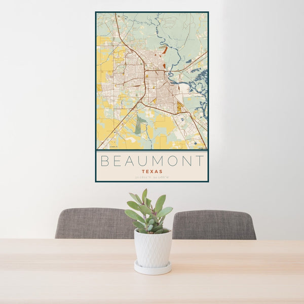 Beaumont - Texas Map Print in Woodblock