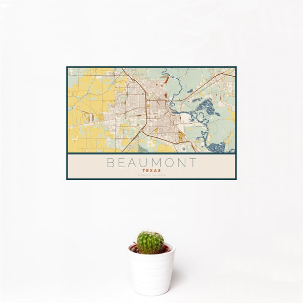 Beaumont - Texas Map Print in Woodblock