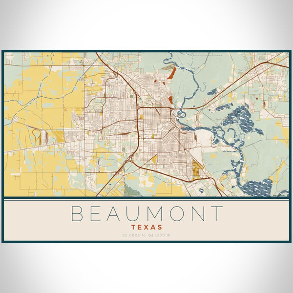 Beaumont - Texas Map Print in Woodblock