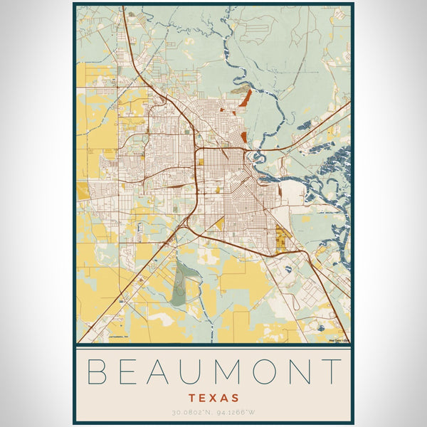 Beaumont - Texas Map Print in Woodblock
