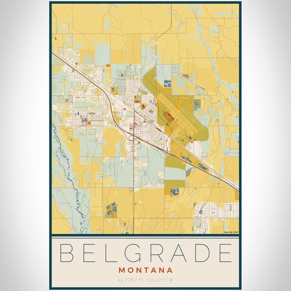 Belgrade Montana Map Print Portrait Orientation in Woodblock Style With Shaded Background