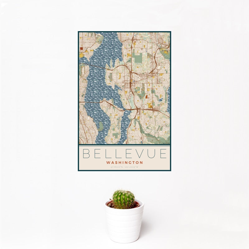 Bellevue - Washington Map Print in Woodblock
