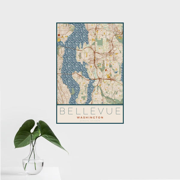 Bellevue - Washington Map Print in Woodblock