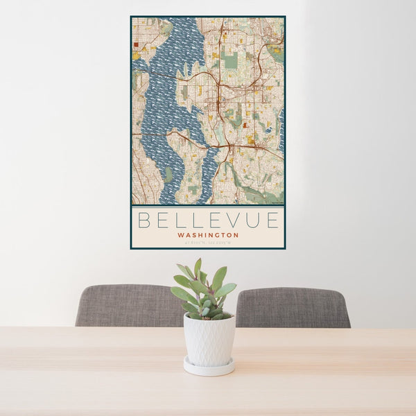 Bellevue - Washington Map Print in Woodblock