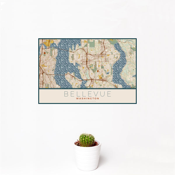 Bellevue - Washington Map Print in Woodblock