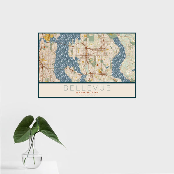 Bellevue - Washington Map Print in Woodblock